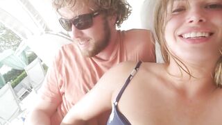 Creampied in her during risky public outdoor sex at sunny resort