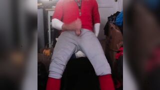 JockDad87 jerks his big cock in his baseball gear.